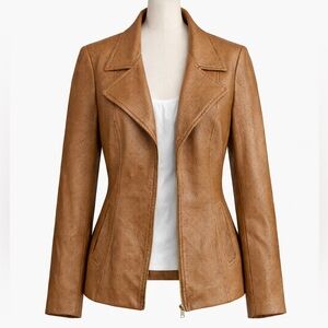 Express Tan Perforated Leather Jacket